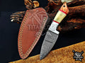 Personalized Handcrafted Damascus Hunting Knife, 7-Inch Full Tang Skinning Blade, EDC Tool, Wood/Bone Handle Camping Tool