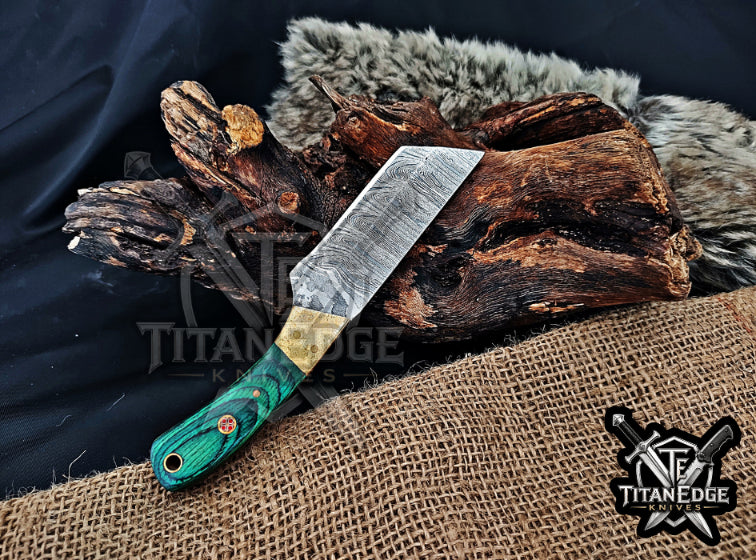 Handmade 6.75" Damascus Steel Fixed Blade Hunting Knife, Fixed Blade Skinner Knife, Wood Handle, Groomsmen Gift With Leather Sheath