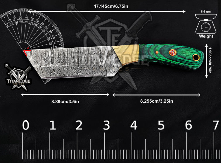 Handmade 6.75" Damascus Steel Fixed Blade Hunting Knife, Fixed Blade Skinner Knife, Wood Handle, Groomsmen Gift With Leather Sheath