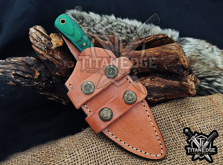 Handmade 6.75" Damascus Steel Fixed Blade Hunting Knife, Fixed Blade Skinner Knife, Wood Handle, Groomsmen Gift With Leather Sheath