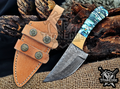 Handmade 6.25" Damascus Steel Fixed Blade Hunting Knife, Fixed Blade Skinner Knife, Resin Handle, Groomsmen Gift With Leather Sheath