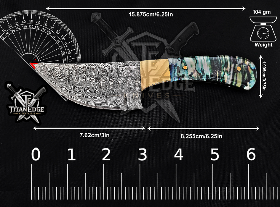 Handmade 6.25" Damascus Steel Fixed Blade Hunting Knife, Fixed Blade Skinner Knife, Resin Handle, Groomsmen Gift With Leather Sheath