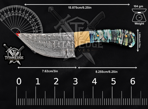 Handmade 6.25" Damascus Steel Fixed Blade Hunting Knife, Fixed Blade Skinner Knife, Resin Handle, Groomsmen Gift With Leather Sheath