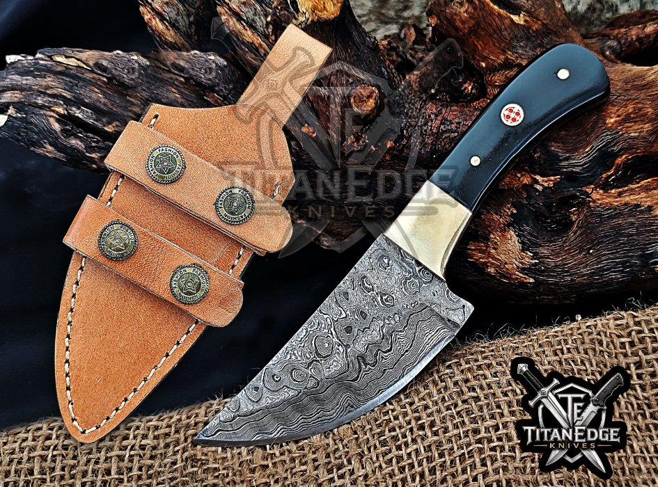 6.25" Damascus Knife with Brass Bolster & Mosaic Pin