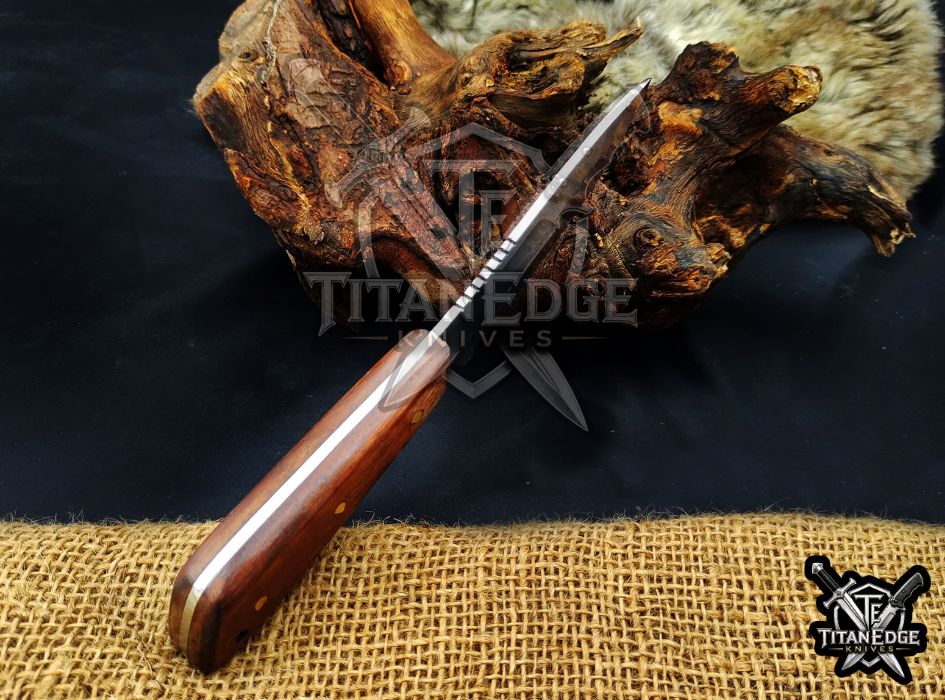 Personalized Handcrafted Damascus/Carbon Steel Hunting Knife, 8-Inch Full Tang Skinning Blade, Bushcraft EDC Tool, Wood Handle Camping Tool