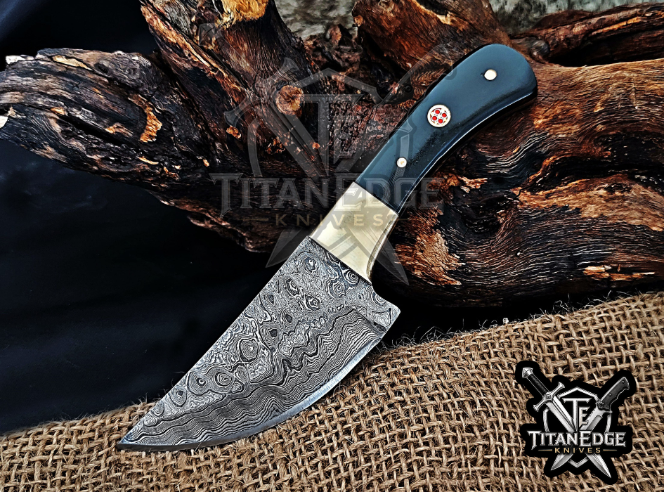 6.25" Damascus Knife with Brass Bolster & Mosaic Pin