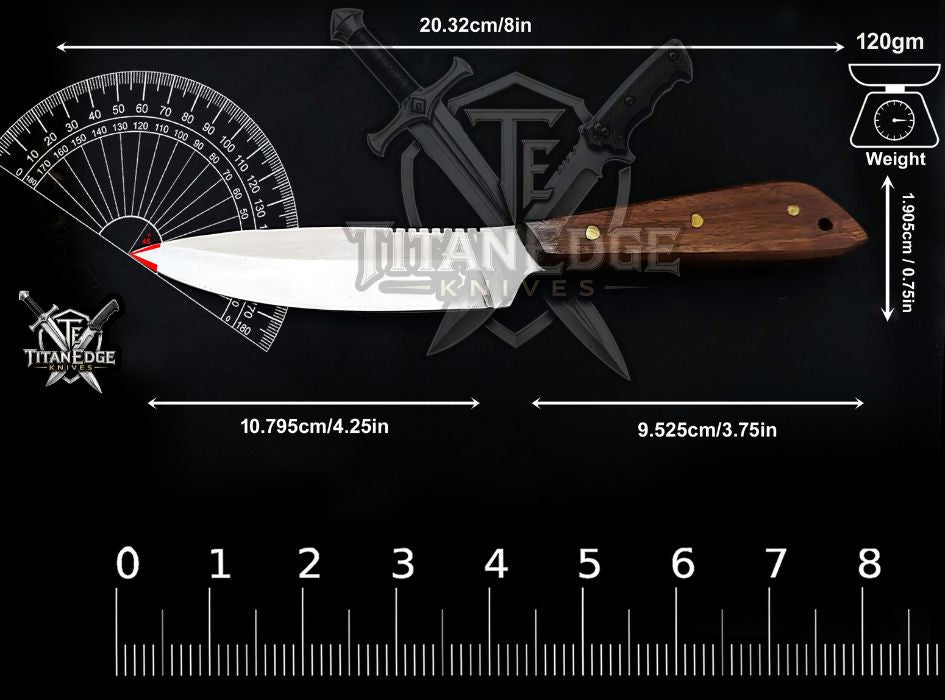 Personalized Handcrafted Damascus/Carbon Steel Hunting Knife, 8-Inch Full Tang Skinning Blade, Bushcraft EDC Tool, Wood Handle Camping Tool