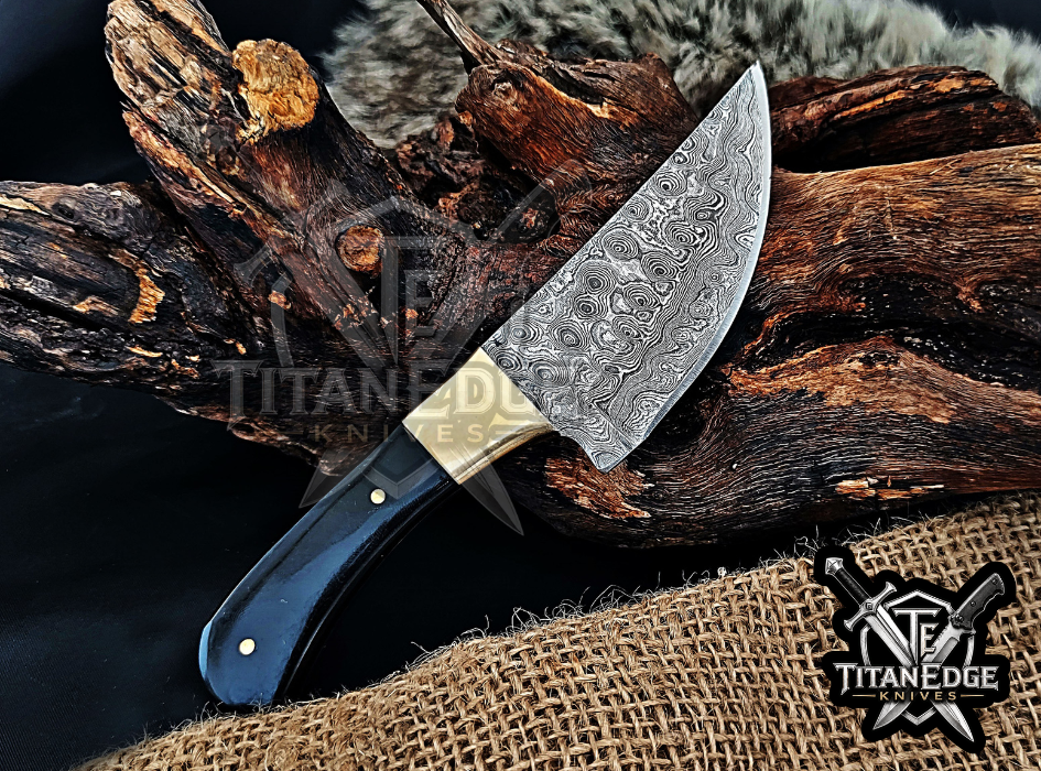 6.25" Damascus Knife with Brass Bolster & Mosaic Pin