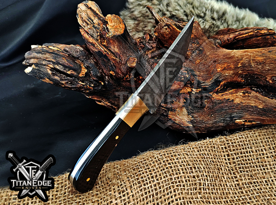 6.25" Damascus Knife with Brass Bolster & Mosaic Pin