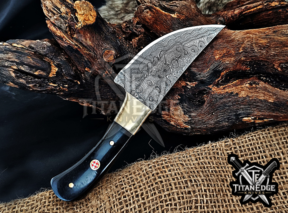 6.25" Damascus Knife with Brass Bolster & Mosaic Pin