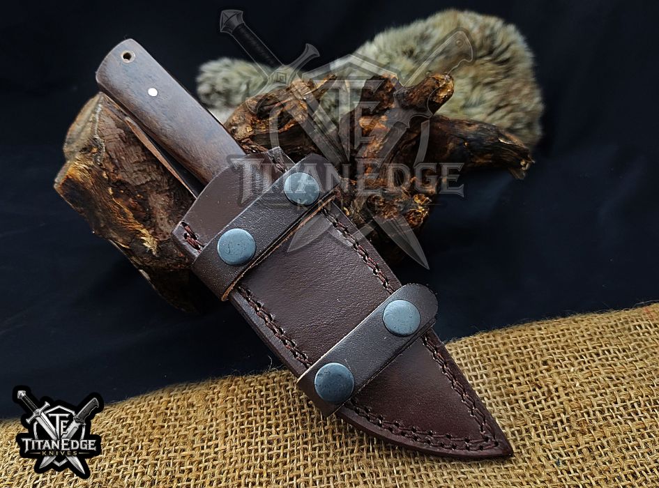 Personalized Handcrafted Damascus/Carbon Steel Hunting Knife, 8-Inch Full Tang Skinning Blade, Bushcraft EDC Tool, Wood Handle Camping Tool