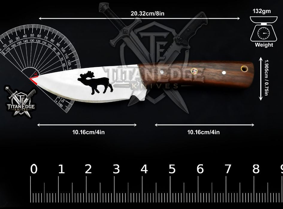 Personalized Handcrafted Damascus/Carbon Steel Hunting Knife, 8-Inch Full Tang Skinning Blade, Bushcraft EDC Tool, Wood Handle Camping Tool