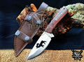 Personalized Handcrafted Damascus/Carbon Steel Hunting Knife, 8-Inch Full Tang Skinning Blade, Bushcraft EDC Tool, Wood Handle Camping Tool