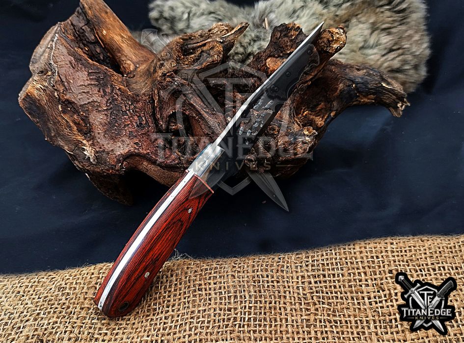 Personalized Handcrafted Damascus/Carbon Steel Hunting Knife, 8-Inch Full Tang Skinning Blade, Bushcraft EDC Tool, Wood Handle Camping Tool