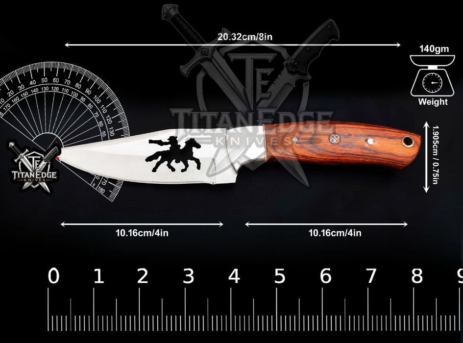 Personalized Handcrafted Damascus/Carbon Steel Hunting Knife, 8-Inch Full Tang Skinning Blade, Bushcraft EDC Tool, Wood Handle Camping Tool