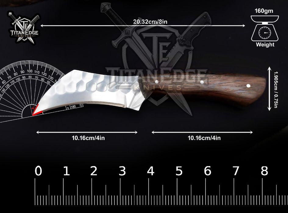 Personalized Handcrafted Damascus/Carbon Steel Hunting Knife, 8-Inch Full Tang Skinning Blade, Bushcraft EDC Tool, Wood Handle Camping Tool