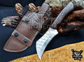 Personalized Handcrafted Damascus/Carbon Steel Hunting Knife, 8-Inch Full Tang Skinning Blade, Bushcraft EDC Tool, Wood Handle Camping Tool