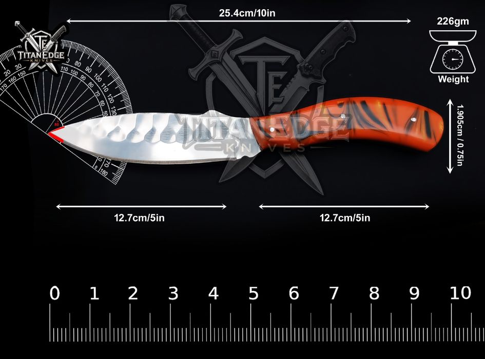Custom Handcrafted Damascus/Carbon Steel Hunting Knife, 10-Inch Full Tang Skinning Blade, Bushcraft EDC Tool, Resin Handle Camping Tool