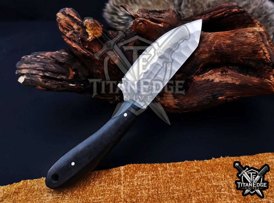 Custom Handcrafted Damascus/Carbon Steel Hunting Knife, 8-Inch Full Tang Skinning Blade, Bushcraft EDC Tool, Wood Handle Camping Tool