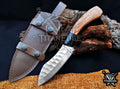Personalized Handcrafted Damascus/Carbon Steel Hunting Knife, 10-Inch Full Tang Skinning Blade, Bushcraft EDC Tool, Wood Handle Camping Tool