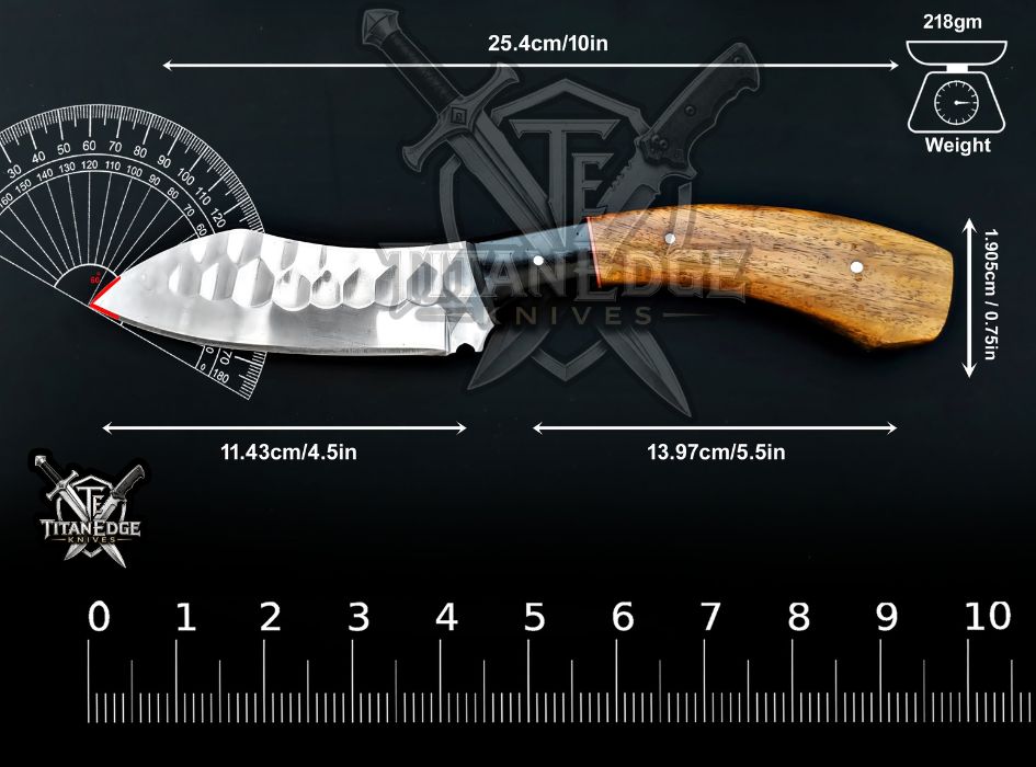 Personalized Handcrafted Damascus/Carbon Steel Hunting Knife, 10-Inch Full Tang Skinning Blade, Bushcraft EDC Tool, Wood Handle Camping Tool