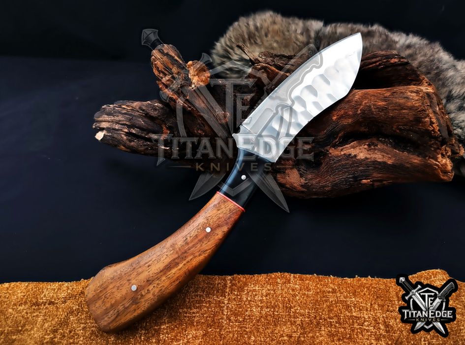 Personalized Handcrafted Damascus/Carbon Steel Hunting Knife, 10-Inch Full Tang Skinning Blade, Bushcraft EDC Tool, Wood Handle Camping Tool