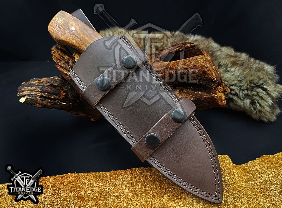 Personalized Handcrafted Damascus/Carbon Steel Hunting Knife, 10-Inch Full Tang Skinning Blade, Bushcraft EDC Tool, Wood Handle Camping Tool