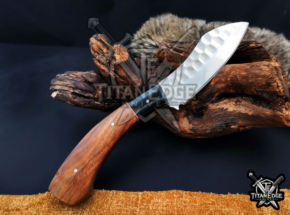 Personalized Handcrafted Damascus/Carbon Steel Hunting Knife, 10-Inch Full Tang Skinning Blade, Bushcraft EDC Tool, Wood Handle Camping Tool
