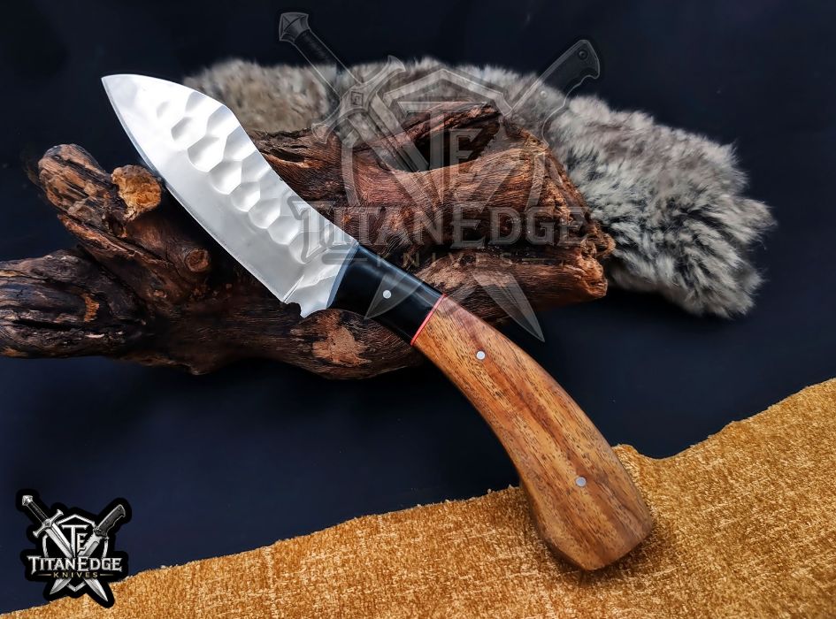 Personalized Handcrafted Damascus/Carbon Steel Hunting Knife, 10-Inch Full Tang Skinning Blade, Bushcraft EDC Tool, Wood Handle Camping Tool