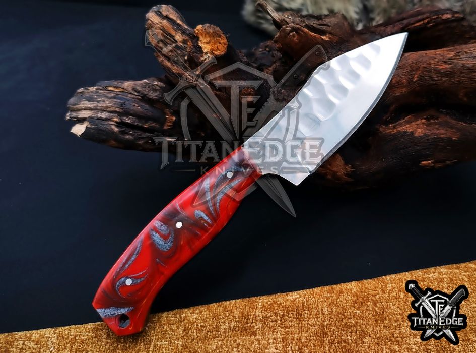 Personalized Handcrafted Damascus/Carbon Steel Hunting Knife, 8.5-Inch Full Tang Skinning Blade, EDC Tool, Wood Handle Camping Tool