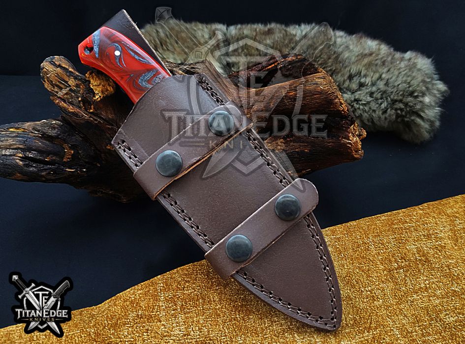Personalized Handcrafted Damascus/Carbon Steel Hunting Knife, 8.5-Inch Full Tang Skinning Blade, EDC Tool, Wood Handle Camping Tool