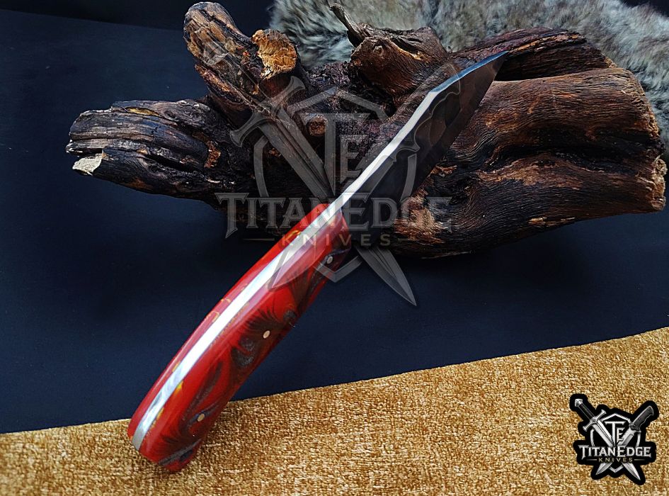 Personalized Handcrafted Damascus/Carbon Steel Hunting Knife, 8.5-Inch Full Tang Skinning Blade, EDC Tool, Wood Handle Camping Tool
