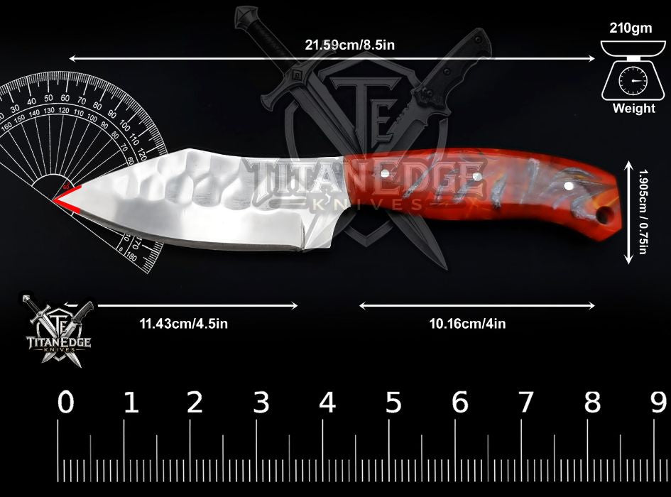 Personalized Handcrafted Damascus/Carbon Steel Hunting Knife, 8.5-Inch Full Tang Skinning Blade, EDC Tool, Wood Handle Camping Tool