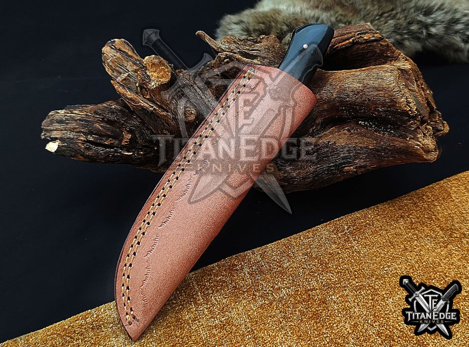 Custom Handcrafted Damascus/Carbon Steel Hunting Knife, 8-Inch Full Tang Skinning Blade, Bushcraft EDC Tool, Wood Handle Camping Tool
