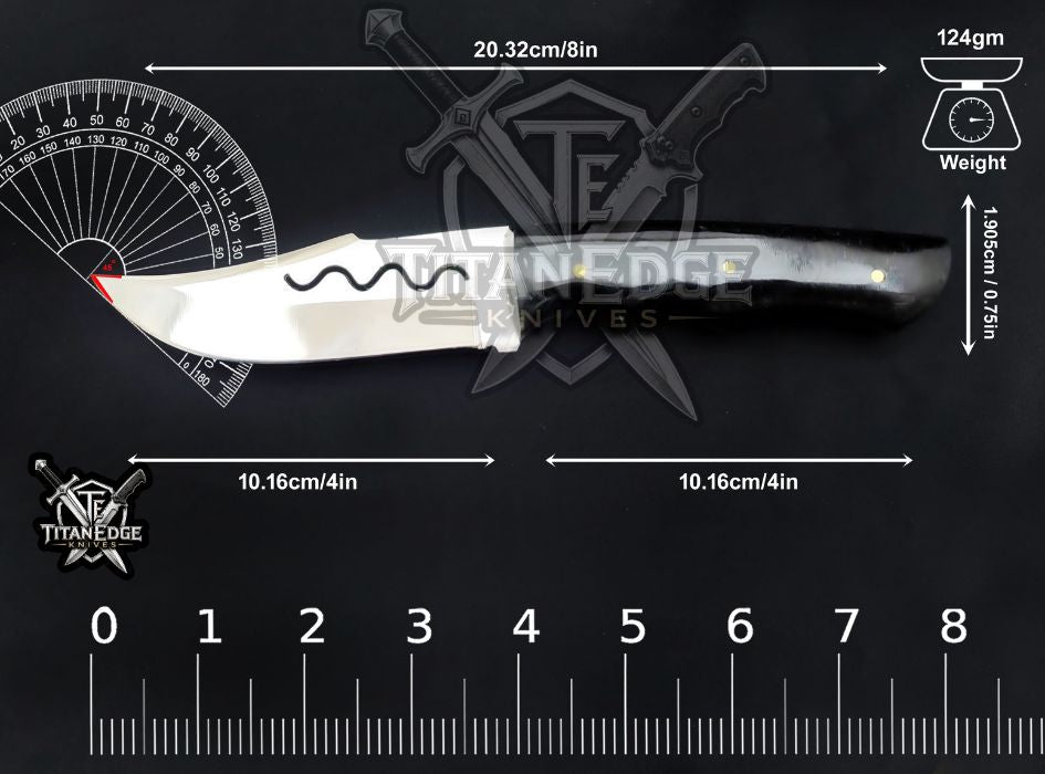 Custom Handcrafted Damascus/Carbon Steel Hunting Knife, 8-Inch Full Tang Skinning Blade, Bushcraft EDC Tool, Wood Handle Camping Tool