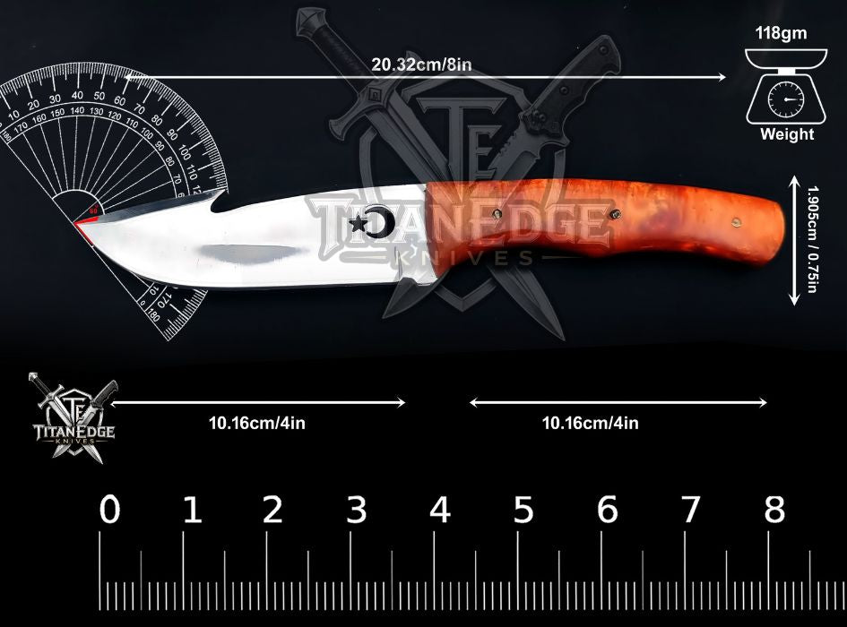 Custom Handcrafted Damascus/Carbon Steel Hunting Knife, 8-Inch Full Tang Skinning Blade, Bushcraft EDC Tool, Resin Handle Camping Tool