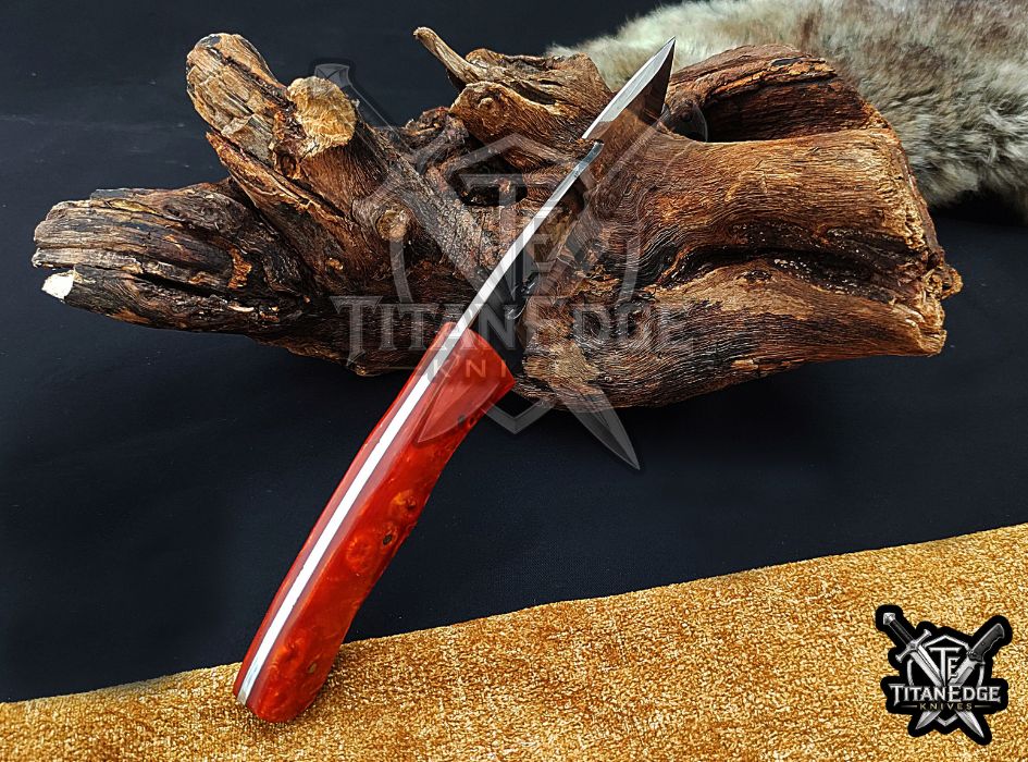 Custom Handcrafted Damascus/Carbon Steel Hunting Knife, 8-Inch Full Tang Skinning Blade, Bushcraft EDC Tool, Resin Handle Camping Tool