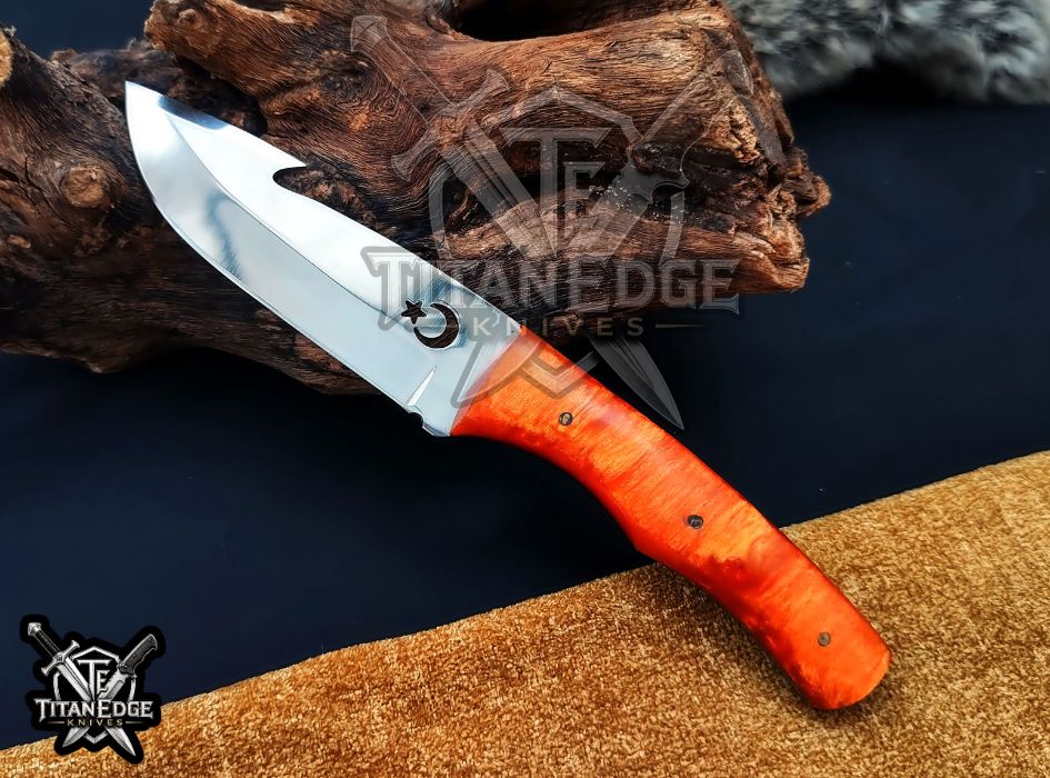 Custom Handcrafted Damascus/Carbon Steel Hunting Knife, 8-Inch Full Tang Skinning Blade, Bushcraft EDC Tool, Resin Handle Camping Tool