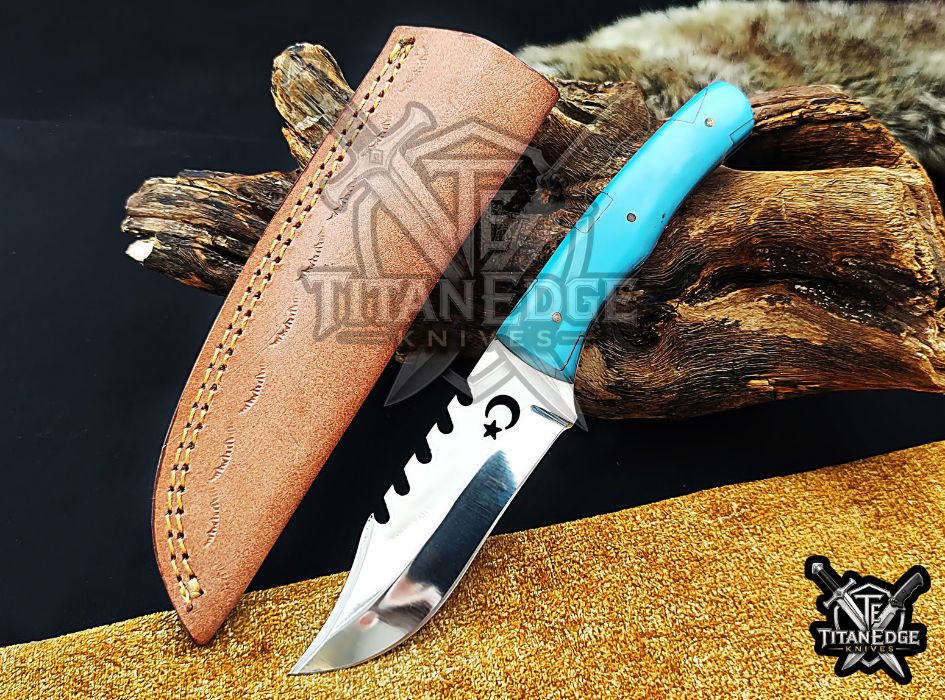 Custom 8inch Hunting Knife, Sawtooth Spine EDC Utility Knife, Resin Handle Outdoor Camping Tool with Sheath
