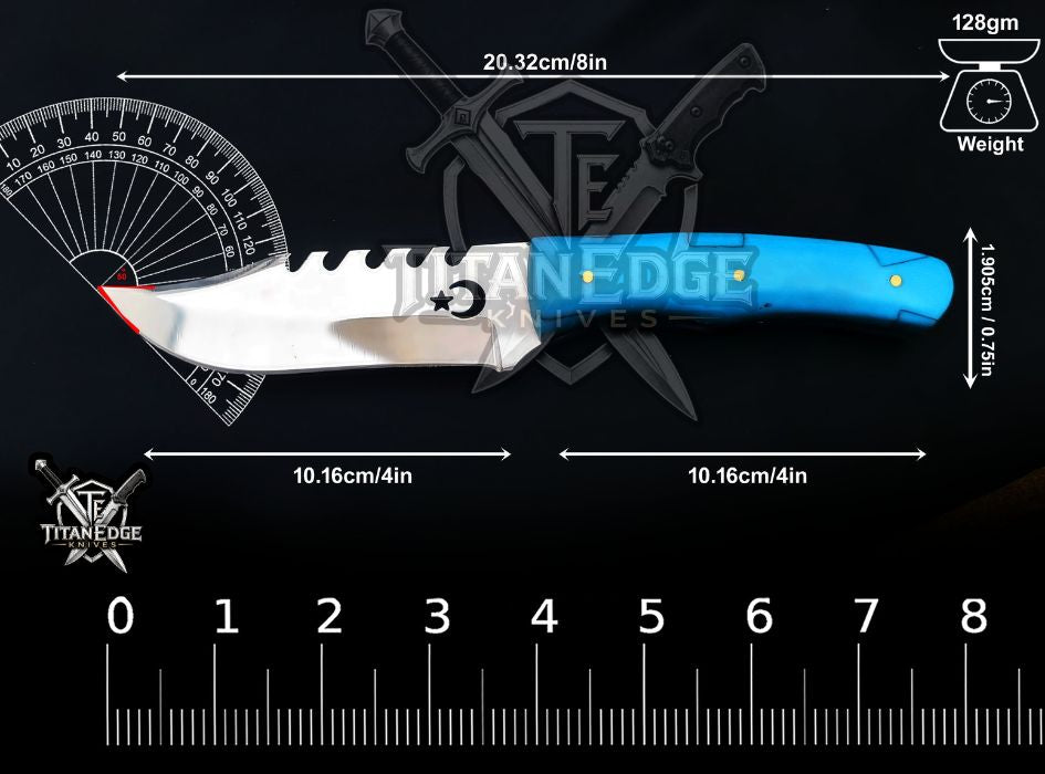 Custom 8inch Hunting Knife, Sawtooth Spine EDC Utility Knife, Resin Handle Outdoor Camping Tool with Sheath