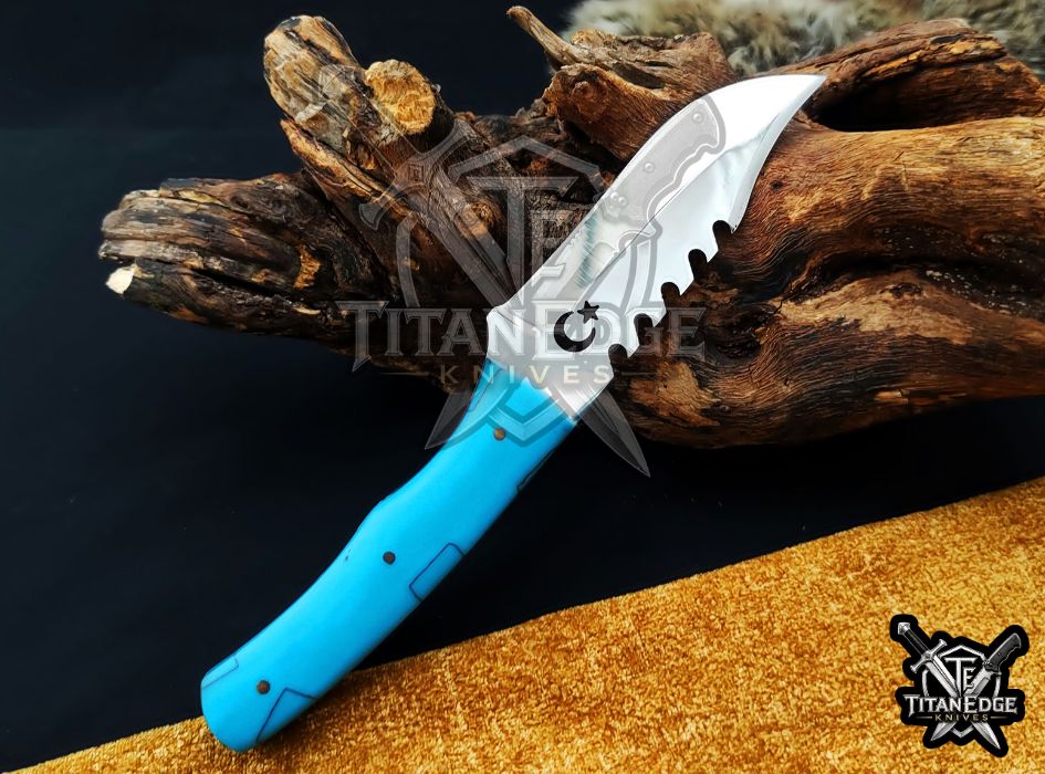 Custom 8inch Hunting Knife, Sawtooth Spine EDC Utility Knife, Resin Handle Outdoor Camping Tool with Sheath