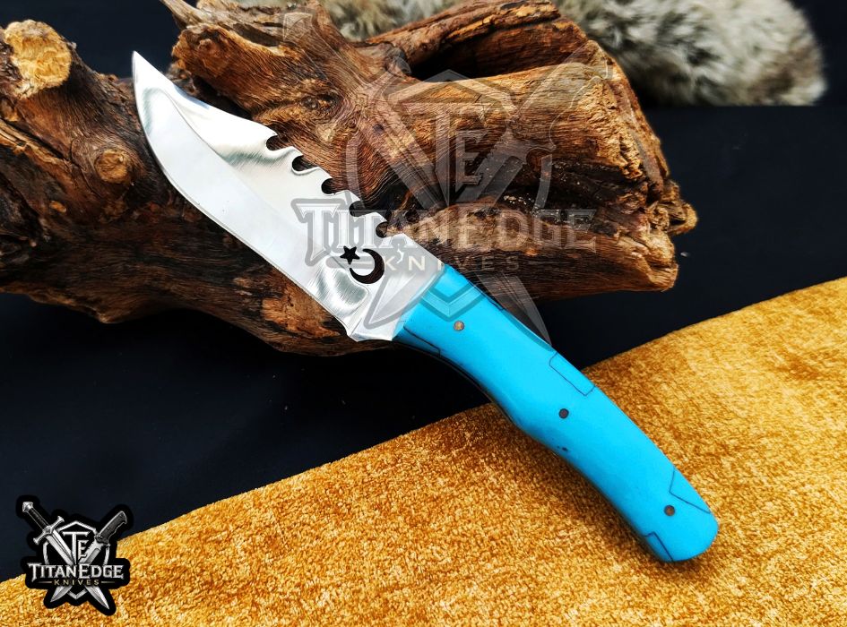Custom 8inch Hunting Knife, Sawtooth Spine EDC Utility Knife, Resin Handle Outdoor Camping Tool with Sheath