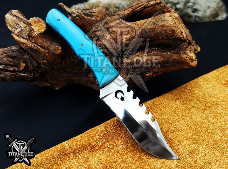 Custom 8inch Hunting Knife, Sawtooth Spine EDC Utility Knife, Resin Handle Outdoor Camping Tool with Sheath