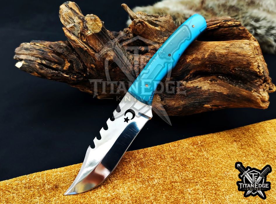 Custom 8inch Hunting Knife, Sawtooth Spine EDC Utility Knife, Resin Handle Outdoor Camping Tool with Sheath