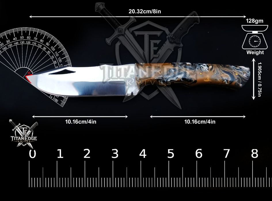 Custom Handcrafted Damascus/Carbon Steel Hunting Knife, 8-Inch Full Tang Skinning Blade, Bushcraft EDC Tool, Resin Handle Camping Tool