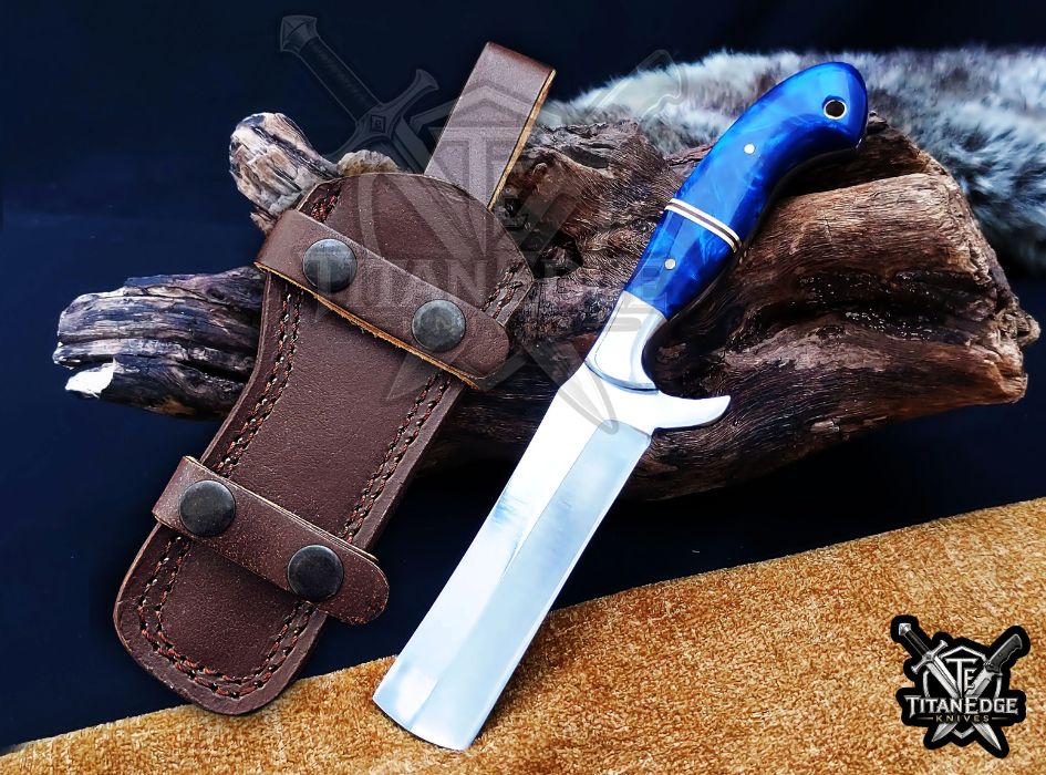Custom Handcrafted Damascus/Carbon Steel Hunting Knife, 8-Inch Full Tang Skinning Blade, Bushcraft EDC Tool, Wood Handle Camping Tool