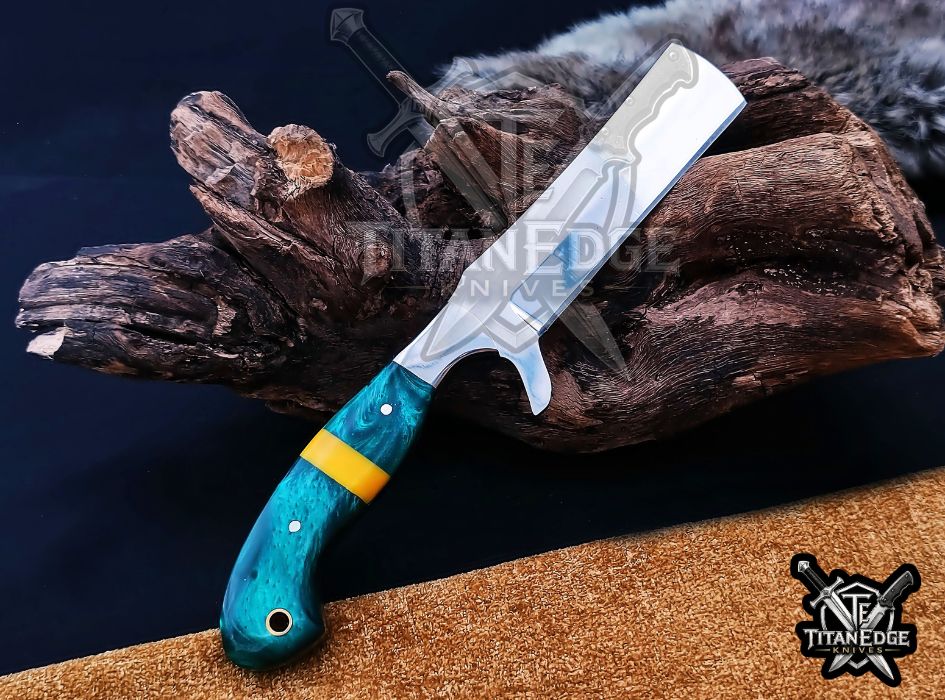 Custom Handcrafted Damascus/Carbon Steel Hunting Knife, 8-Inch Full Tang Skinning Blade, Bushcraft EDC Tool, Wood Handle Camping Tool