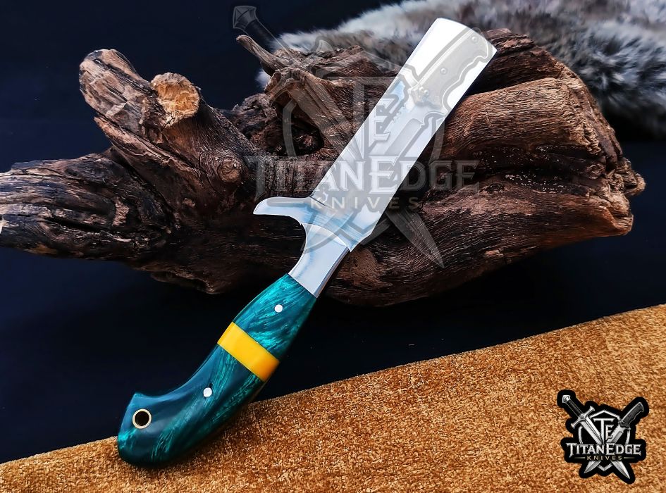 Custom Handcrafted Damascus/Carbon Steel Hunting Knife, 8-Inch Full Tang Skinning Blade, Bushcraft EDC Tool, Wood Handle Camping Tool