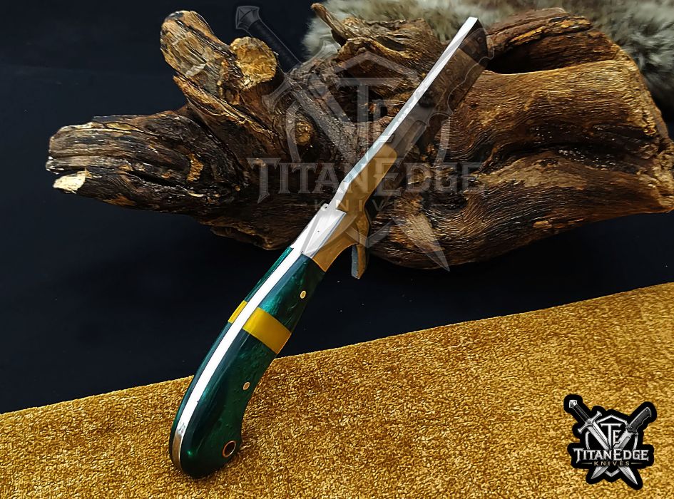 Custom Handcrafted Damascus/Carbon Steel Hunting Knife, 8-Inch Full Tang Skinning Blade, Bushcraft EDC Tool, Wood Handle Camping Tool