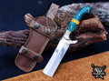 Custom Handcrafted Damascus/Carbon Steel Hunting Knife, 8-Inch Full Tang Skinning Blade, Bushcraft EDC Tool, Wood Handle Camping Tool